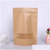 Sacs d'emballage Sac en papier kraft 12 tailles Stand Up Cadeau Aliments secs Fruits Thé Emballage Pochettes Fenêtre Détail Fermeture à glissière Auto-étanchéité Goutte de Dhjsc