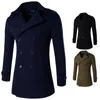 Trenchs pour hommes printemps et automne hommes Double boutonnage laine manteau à manches longues hommes armée vert pardessus laine coupe-vent