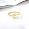 Anneaux De Mariage Zircon Lettre Initiale Anneaux De Mariage Pour Les Femmes En Acier Inoxydable Or Anneau D'ouverture Réglable Femme Bijoux Cadeau 470 D3 Dhqib