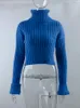 Pulls Femmes FSDA Col Roulé À Manches Longues Pull Surdimensionné Tricoté Automne Hiver Bleu Casual Pull Court Sexy Pull Lâche Tops 221206