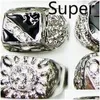 Band Rings Band Rings Selling 10Pcs Czech Rhinestones Enamel Sier Plated Mens Wholesale Fashion Jewelry 124 U2 Drop Delivery Ring Dhpyb