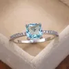 Trouwringen Luxe vrouwelijk meisje Crystal CZ Stone Ring Boho Silver Color White Green Blue Aqua Roze belofte Betrokkenheid voor vrouwen