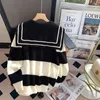 Women s Knits Tees High Quality Sailor Collar Sweater Cardigan Autumn Winter Sweaters Long Sleeve Prepply Style Loose Women Striped Knitted Coats 221206