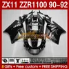 Fullständiga mässor för Kawasaki Ninja ZX 11 R 11R ZX11 R ZZR1100 ZX11R 90 91 92 BODY 164NO.121 ZZR 1100 CC ZX-11R ZZR-1100 1990 1991 1992 ZX-11 R 90-92 ABS FAIRING KIT GRÅ