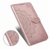 Empreinte Fleur Portefeuille Pu Étuis En Cuir Pour Iphone 14 Plus 13 12 11 Pro XS Max XR 8 7 6 Samsung S22 Ultra S21 Plus Dentelle Titulaire Flip Cover Filles Dame Mode Fente Pour Carte D'identité Poche