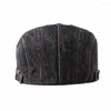 Berets 2022 Hoogwaardige gewassen denim beret casquette homme lederen platte pet voor mannen boina hombre vizier hoed planas snapback