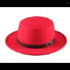 Boinas de alta calidad Retro invierno otoño mujeres hombres sombrero de copa imitación lana fieltro Fedora sombreros cinturón hebilla decorada señoras Jazz