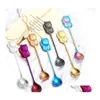 Spoons 304 Stainless Steel Dessert Spoon Money Cat Modeling Ice Cream Spoons Bar Blue Black Coffee Stir Tableware 4 2Xs L1 Drop Deli Dhin3