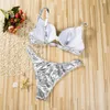 Bras Sets Sexy Bikini Set Women Fax Leather Sequined Padded Bra thongs Bandage Swimsuit Beach Swimwear Sliver Green Gold Bathing Suit T221206