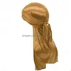 Beanie / Skull Caps Durag Color Sólido Diadema Sombrero Pirata Bandanas Para Hombres Mujeres Sedoso Durags Headwraps Hip Hop Caps Accesorios para el cabello Dhtcf