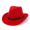 Wide Brim Hats Bucket Hats Western Cowboy Hat Wool Felt Wide Brim Fedora Hats With Belt Buckle Men Women Carnival Party Trilby Som Dhjev