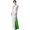 Этническая одежда атласная белая Qipao Mandarin воротнич