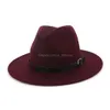 Chap￩us de aba larga Chap￩us de balde Moda Plain Belt Burchle Decor Wool Felt Jazz Fedora Chap￩