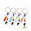 Keychains Lanyards Yoga Yinyang 7 Chakra Bead Keychain Key Rings ge￯nspireerde mode -sieraden voor vrouwen cadeau drop levering accessoires Dhdeh