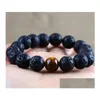 Beaded Wholesale Natural Lava Rock Stone Sale Beads Bracelet Lavastone With Tiger Eye 8Mm Ball Drop Delivery Jewelry Bracelets Dhbzr