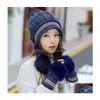 Gorro/caveira tampas 1 setis2pcs chap￩u de malha de inverno conjunto de tampas skl luvas 2 tene de l￣ grossa feminino de gorro