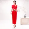 Etniska kläder lyxiga underbara kvinnor lång knapp qipao kinesisk traditionell kort ärm elegant cheongsam smal kvällsfest klänning nyhet