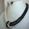 Necklace Earrings Set Hand Knotted 2rows 7-8mm White Black Freshwater Pearl For Women Fashion Jewelry