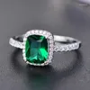 Anneaux de mariage Luxe Femme Fille Cristal CZ Pierre Bague Boho Argent Couleur Blanc Vert Bleu Aqua Rose Promesse Fiançailles Pour Femmes