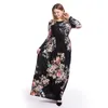 エスニック服プラスサイズアバヤイスラム教徒の花柄の花柄のマキシロングドレス女性islmaic kaftan gownsアラブプリーツスリーブoネックローブブラック