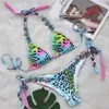 BRAS SETS Para pra praia léopard femme brésilienne maillot de bain 2022 luxe strass bikini femmes maillots de bain push up bikini ensemble maillot de bain T221206