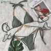Bras Sets Para Praia 2022 New Female Bandage Swimsuit Luxury Metal Leaves Women Swimwear Push Up Brazilian Bikini Set Sexy Bathing Suit T221206