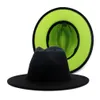 Wide Brim Hats Bucket Hats Black With Lime Green Bottomwork Jazz Fedora Hats Felt Band Womens Man Wide Brim Wool Panama Hat Drop D Dhmog