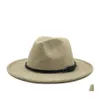 Chapeaux à large bord Seau Chapeaux Femmes Hommes Laine Fedora Chapeau Avec Ruban En Cuir Gentleman Dames Élégantes Hiver Automne Large Bord Jazz Chu Dhoqs