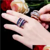 Bröllopsringar lyxiga smycken 925 Sterling Sier Priincess Cut Mti Topaz Cz Diamond Gemstones Party Women Wedding Stackable Ring Gift DH4ie