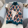 여성의 스웨터 패션 터틀넥 스웨터 한국 겨울 풀오버 대형 슬리브 니트 아가일 221206