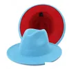 Breite Krempe Hüte Eimer Hüte Winter Fedora Hüte Für Frauen Männer Mode Flache Breite Krempe Wollfilz Jazz Unisex Blau und Rot Top Vintage Dhx78