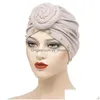 Beanie/Skull Caps Soft Solid Color Beaded Cap Beanies Muslim Women Elastic Turban Hat Ramadan Headwear Eid Fashion Islamic Femme Hea Dhbf7
