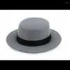 Boinas clásicas sombrero de copa plana para mujer fieltro ala ancha Fedora Laday Prok Pie Chapeu De Feltro Bowler Gambler 2022