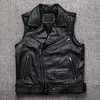 Gilet da uomo 2023 Gilet in pelle da motociclista da motociclista nero Gilet da uomo in vera pelle con cerniera obliqua senza maniche Gilet in pelle bovina di alta qualità 221206