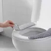 Toalettstol täcker 2 st självhäftande tvättbara hushållens badrumskudde mjuk vinter plysch söt varm varm återanvändbar non slip