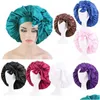 Bonnet / Crâne Casquettes Femmes Satin Nuit Sommeil Chapeau Bonnets De Douche Mode Couleur Unie Soins Des Cheveux Chapeaux Doux Soyeux Casual Dôme Long Ruban Bon Dhr9M