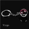 Keychains Bolyards Bola de vidro lateral duplo 12 signos zod￭acos Chave -chave METAL Chain Titular Couples Gifts Constellation J￳ias ACCE DHQPX