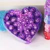 24 st tv￥lblommor Valentine Day Gift Heart Shaped Box Artificial Soap Rose Flower Wedding Home Decoration Event Reklam presenter