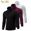 Sweaters masculinos outono de inverno masculino de cor sólida com manga comprida pulvestuladores de pescoço de tartaruga slim twist malha de malha top masculino 221206