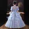 Long Long Flower Girl for Wedding High Neck Vintage Lace com Cininho de cetim Princess Kids Communion Vestres 403