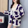 Women's Knits Women's Autumn Knitted Cardigan Jacket Casual Loose Fashion Printing Long-sleeved All-match Button Outer Wear