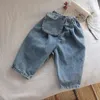 Byxor Spring Autumn Boys Girls Pocket Loose Denim Pants 1 6 Years Toddler Kids Casual All Match Jeans 221207