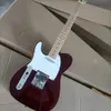 Left Hand 6 Strings Red Brown Electric Guitar with White Pickguard Maple Fretboard Customizable