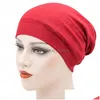 Berretti con teschio/teschio Arrivo Donna Cura dei capelli Raso di cotone Tappi di colore solido Notte Cappello da sonno Avvolgere la testa Elastico Copricapo morbido Copricapo Drop Dhuu6