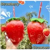 Tazze Tazze Stberry St Cup Cute Girl Milk Tea Summer Portable Ins Style Bottiglie d'acqua in plastica Sts Kawaii Milks Bottle Sea Freight Inve Dhgoe