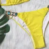 Bras Sets Para Praia Sexy 2022 Rhinestones Bikini Push Up Swimwear Women Chain Brazilian Swimsuit Halter Biquini Two Pieces Bathing Suit T221206