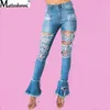 Dames jeans mode denim flare pant hoge taille retro gescheurde wide been broek lady casual bell bottoms pant tassel 221206