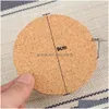 Mats Pads Mats Reusable Drink Diy Table Decor Kitchen Insation Crafts Squares Round Self Adhesive Cork Coaster Cup Mat Mini Board Dhuta