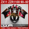 Carénages OEM pour KAWASAKI NINJA ZZR1100 ZX 11 R 11R 1990-1992 Corps 164No.81 ZX-11 R ZZR 1100 CC ZX-11R ZZR-1100 ZX11R 90 91 92 ZX11 R 1990 1991 1992 Kit de carénage rouge noir