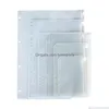 Materiali di archiviazione Tasche trasparenti per raccoglitori A5 A6 A7 Tasca con cerniera 6 fori Sacchetti di foglie sciolte in PVC Archiviazione di documenti per notebook 32 G2 Drop Deli Dhnrc